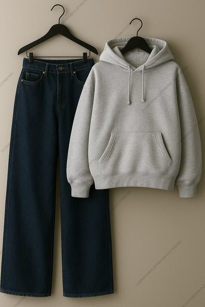 Hoodie & Mid Blue Wide leg Jeans Pack Of Two