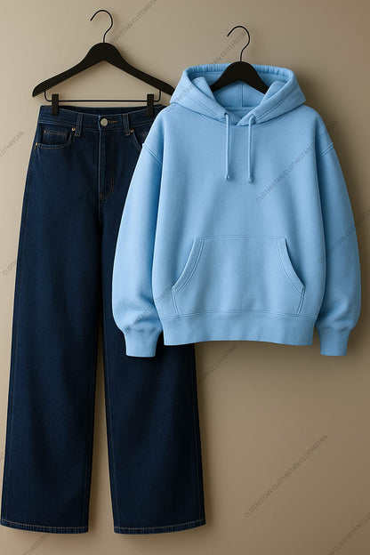 Hoodie & Mid Blue Wide leg Jeans Pack Of Two