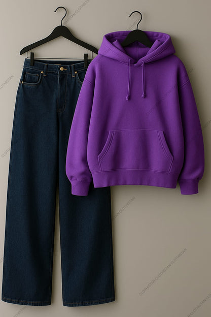 Hoodie & Mid Blue Wide leg Jeans Pack Of Two