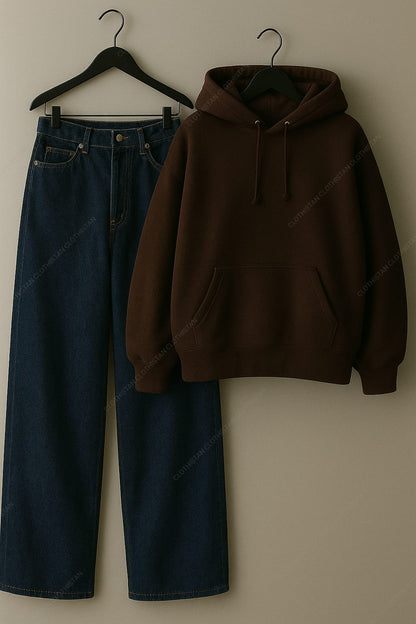 Hoodie & Mid Blue Wide leg Jeans Pack Of Two