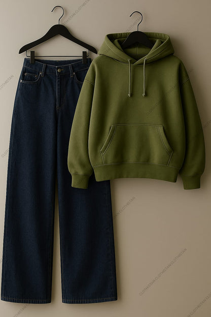 Hoodie & Mid Blue Wide leg Jeans Pack Of Two