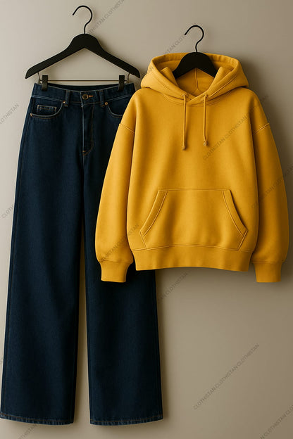Hoodie & Mid Blue Wide leg Jeans Pack Of Two