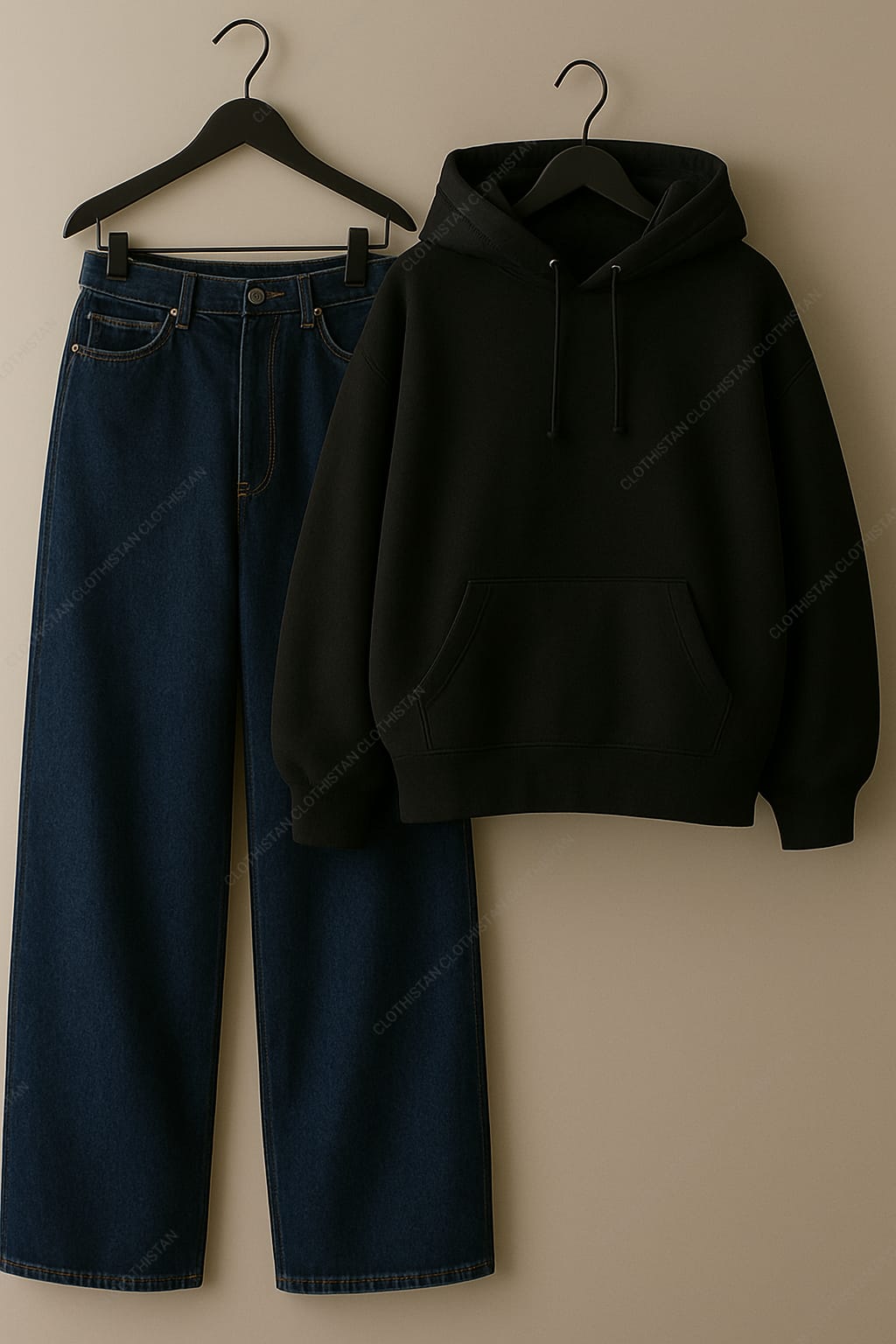 Hoodie & Mid Blue Wide leg Jeans Pack Of Two