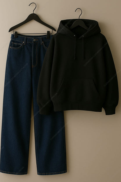 Hoodie & Mid Blue Wide leg Jeans Pack Of Two