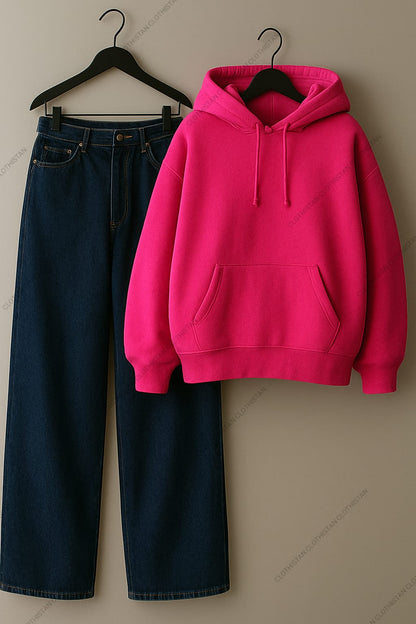 Hoodie & Mid Blue Wide leg Jeans Pack Of Two