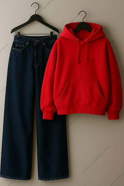 Hoodie & Mid Blue Wide leg Jeans Pack Of Two