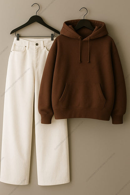 Hoodie & White Wide leg Jeans Pack Of Two