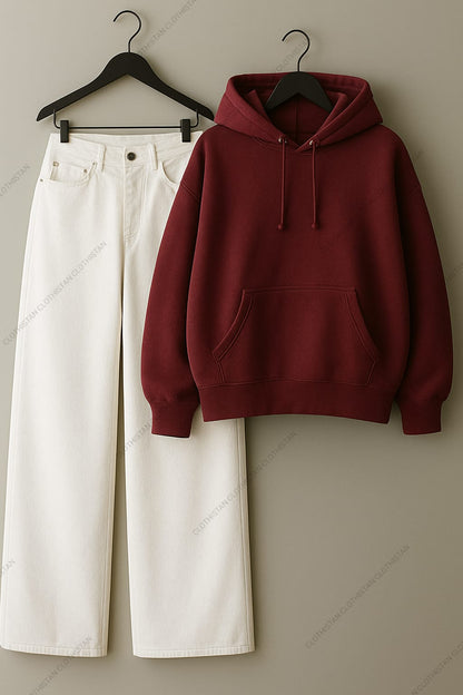 Hoodie & White Wide leg Jeans Pack Of Two