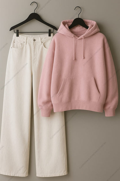 Hoodie & White Wide leg Jeans Pack Of Two