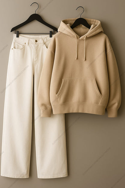 Hoodie & White Wide leg Jeans Pack Of Two