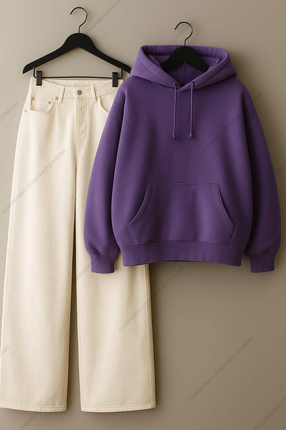 Hoodie & White Wide leg Jeans Pack Of Two