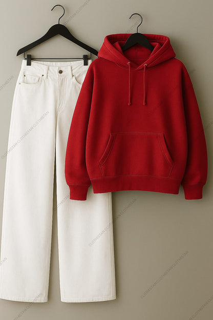 Hoodie & White Wide leg Jeans Pack Of Two