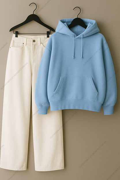 Hoodie & White Wide leg Jeans Pack Of Two