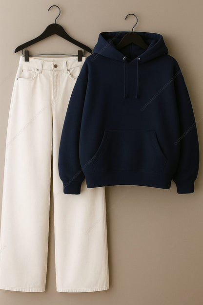 Hoodie & White Wide leg Jeans Pack Of Two