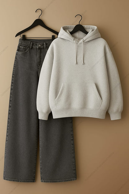 Hoodie & Grey Wide leg Jeans Pack Of Two