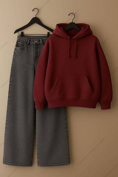 Hoodie & Grey Wide leg Jeans Pack Of Two