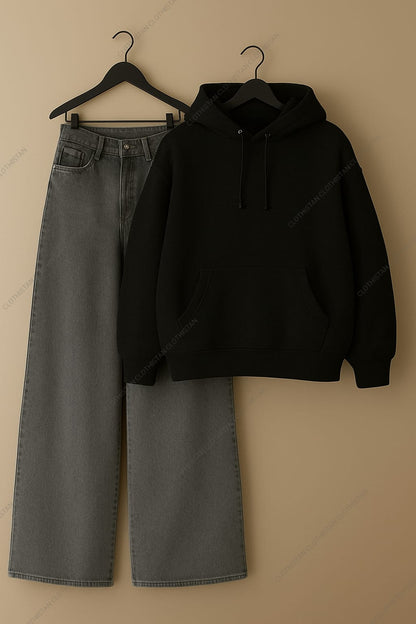 Hoodie & Grey Wide leg Jeans Pack Of Two