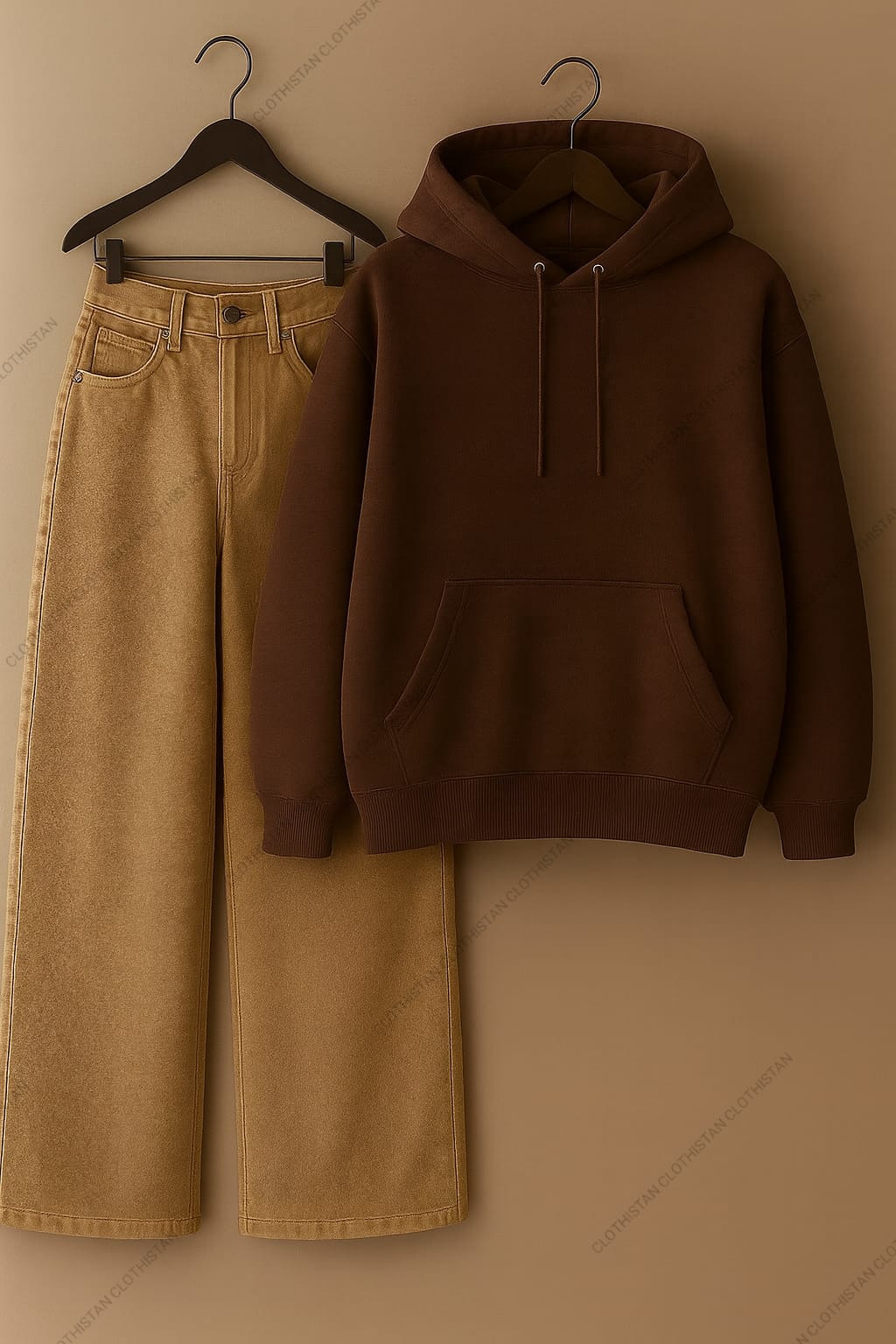 Hoodie & Beige Wide leg Jeans Pack Of Two