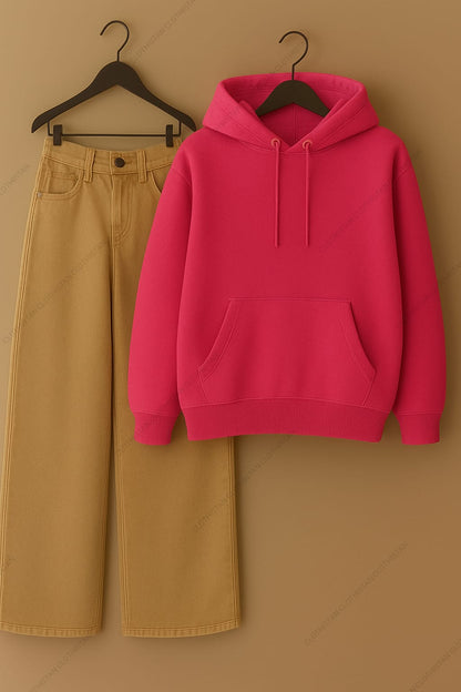 Hoodie & Beige Wide leg Jeans Pack Of Two