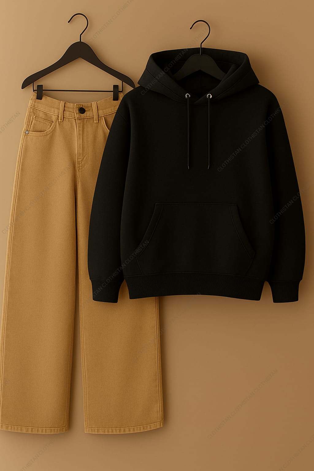 Hoodie & Beige Wide leg Jeans Pack Of Two
