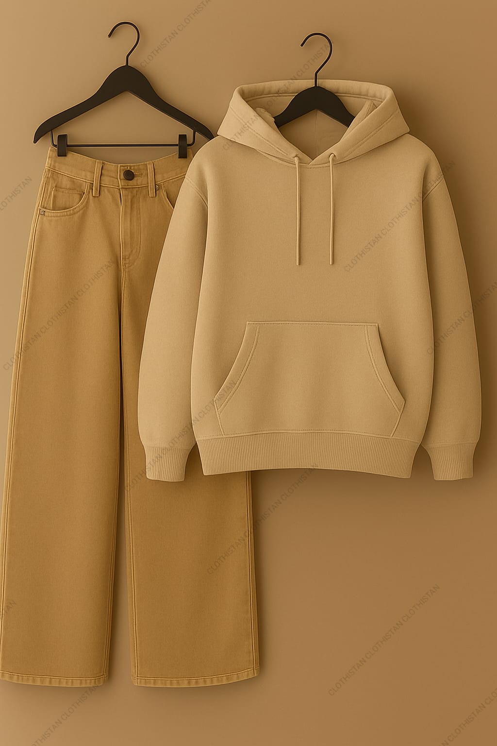 Hoodie & Beige Wide leg Jeans Pack Of Two