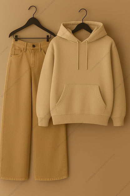 Hoodie & Beige Wide leg Jeans Pack Of Two