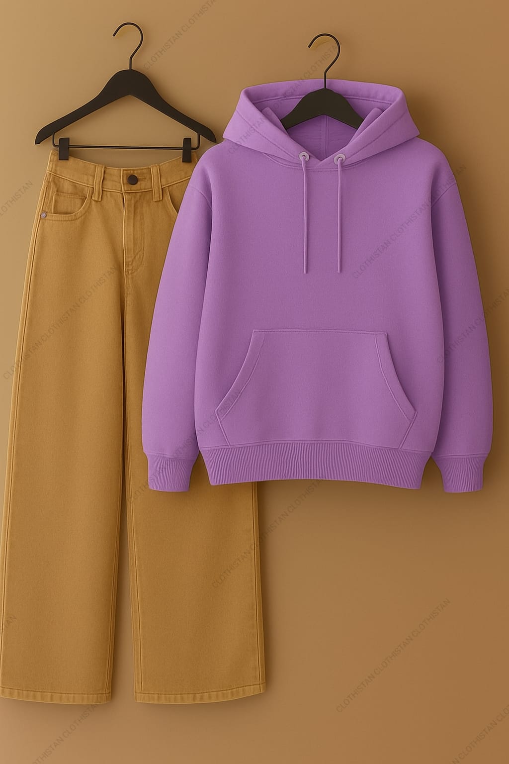 Hoodie & Beige Wide leg Jeans Pack Of Two