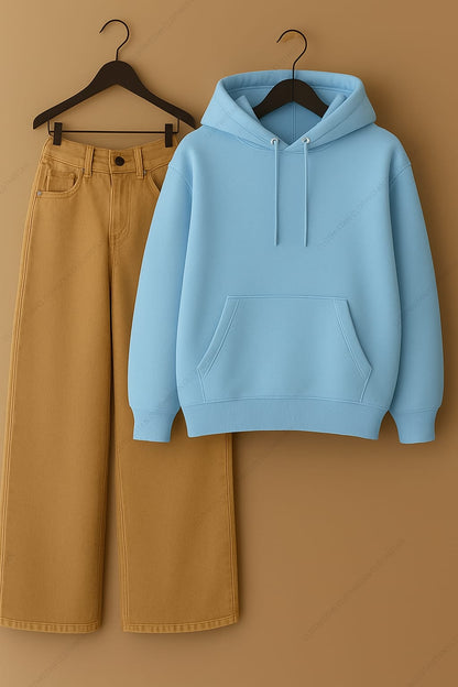 Hoodie & Beige Wide leg Jeans Pack Of Two