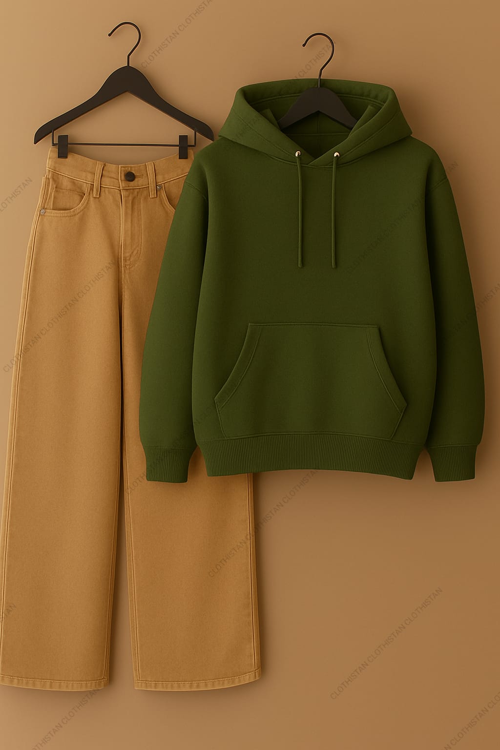 Hoodie & Beige Wide leg Jeans Pack Of Two