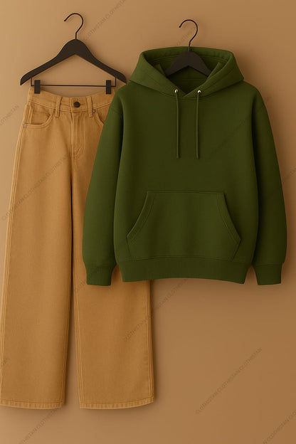 Hoodie & Beige Wide leg Jeans Pack Of Two