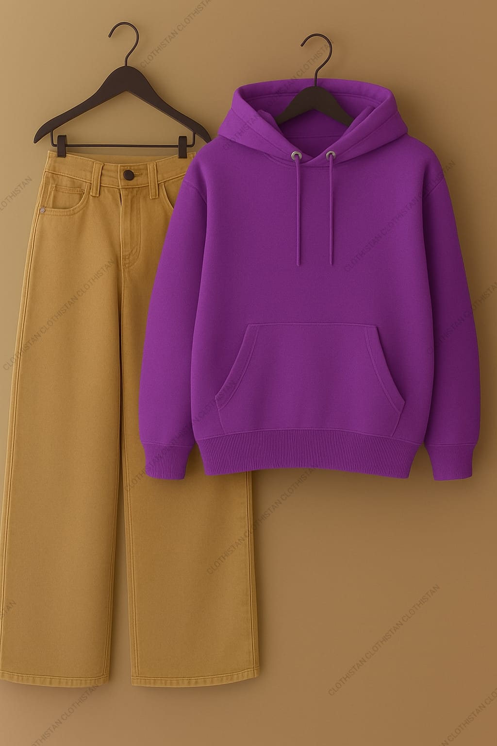 Hoodie & Beige Wide leg Jeans Pack Of Two