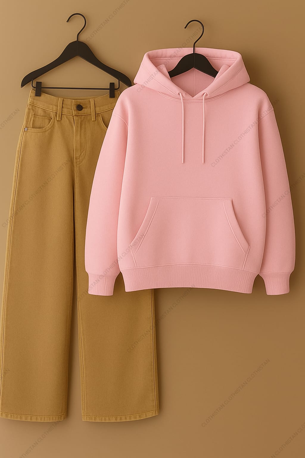 Hoodie & Beige Wide leg Jeans Pack Of Two