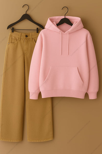 Hoodie & Beige Wide leg Jeans Pack Of Two