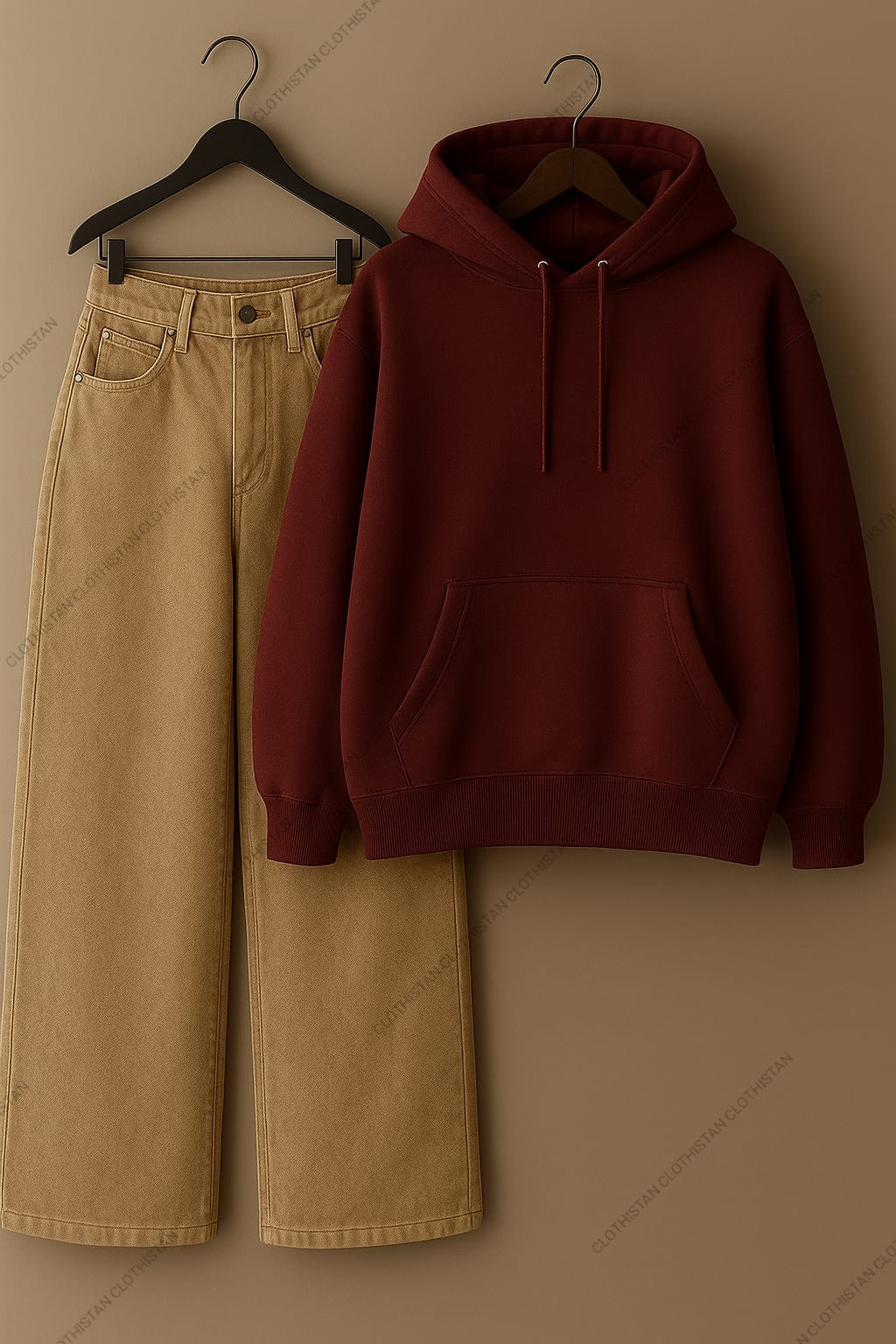 Hoodie & Beige Wide leg Jeans Pack Of Two