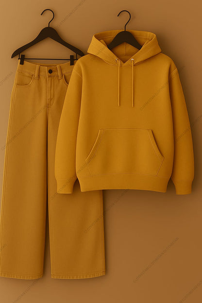 Hoodie & Beige Wide leg Jeans Pack Of Two
