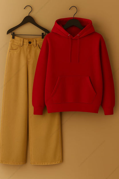 Hoodie & Beige Wide leg Jeans Pack Of Two