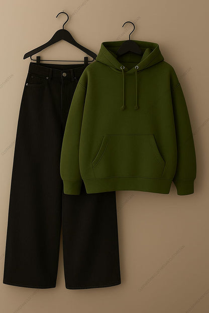 Hoodie & Black Wide leg Jeans Pack Of Two