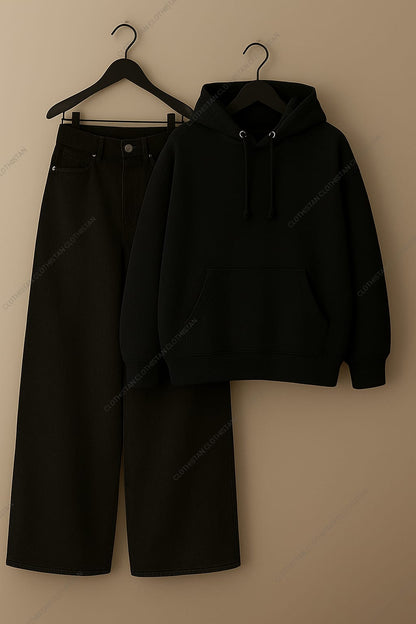 Hoodie & Black Wide leg Jeans Pack Of Two