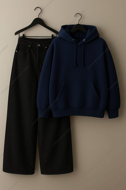 Hoodie & Black Wide leg Jeans Pack Of Two
