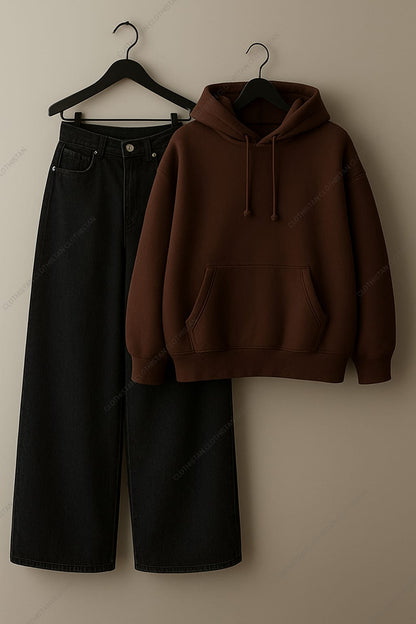 Hoodie & Black Wide leg Jeans Pack Of Two