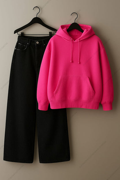 Hoodie & Black Wide leg Jeans Pack Of Two