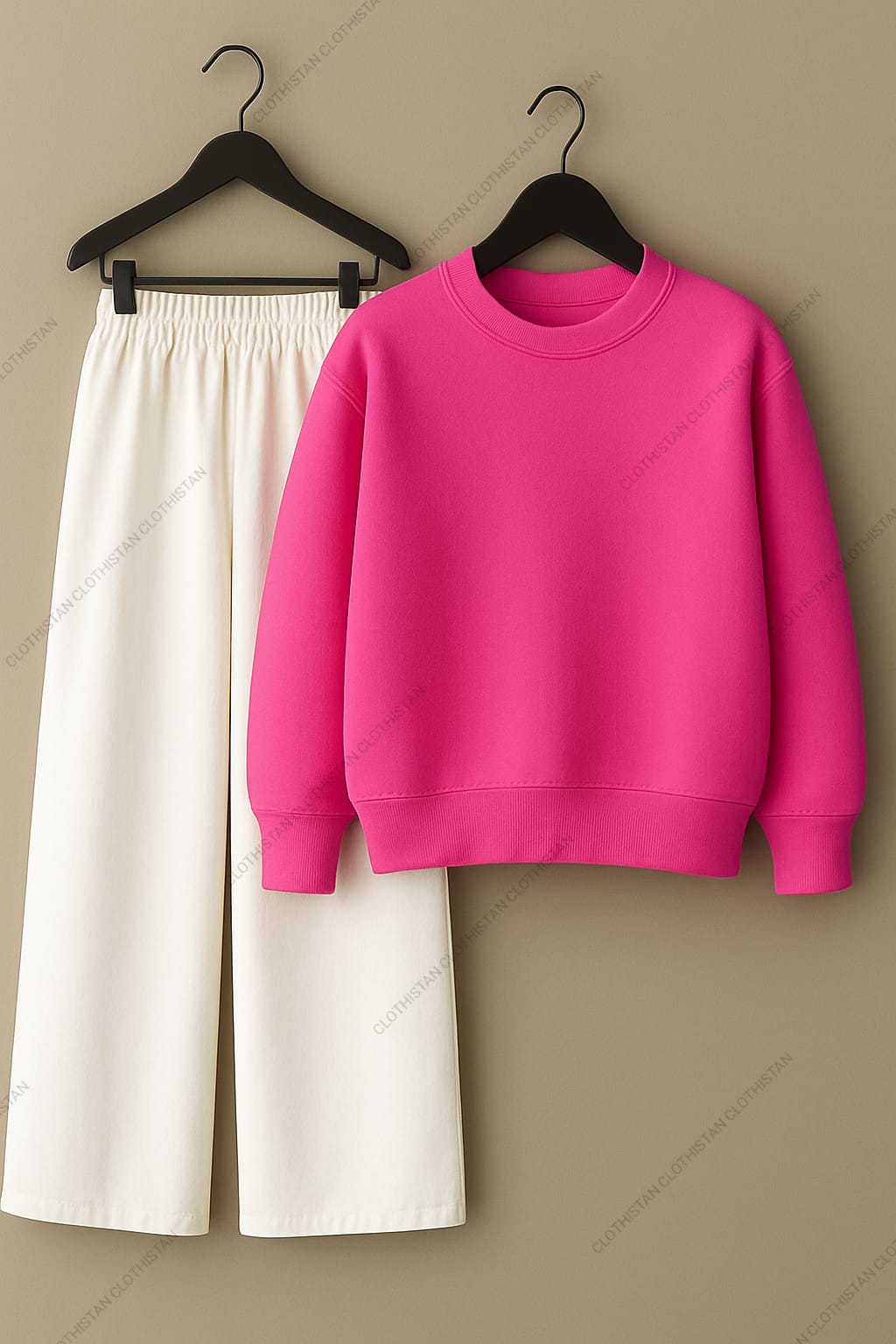 Sweatshirt & White Wide-Leg Sweatpants Pack of Two