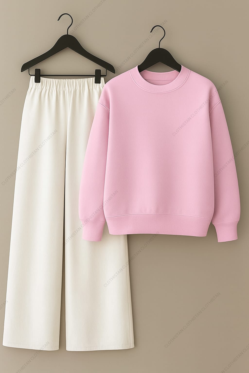 Sweatshirt & White Wide-Leg Sweatpants Pack of Two