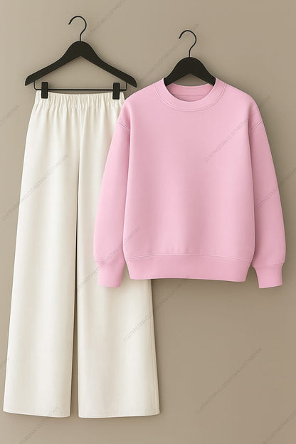 Sweatshirt & White Wide-Leg Sweatpants Pack of Two