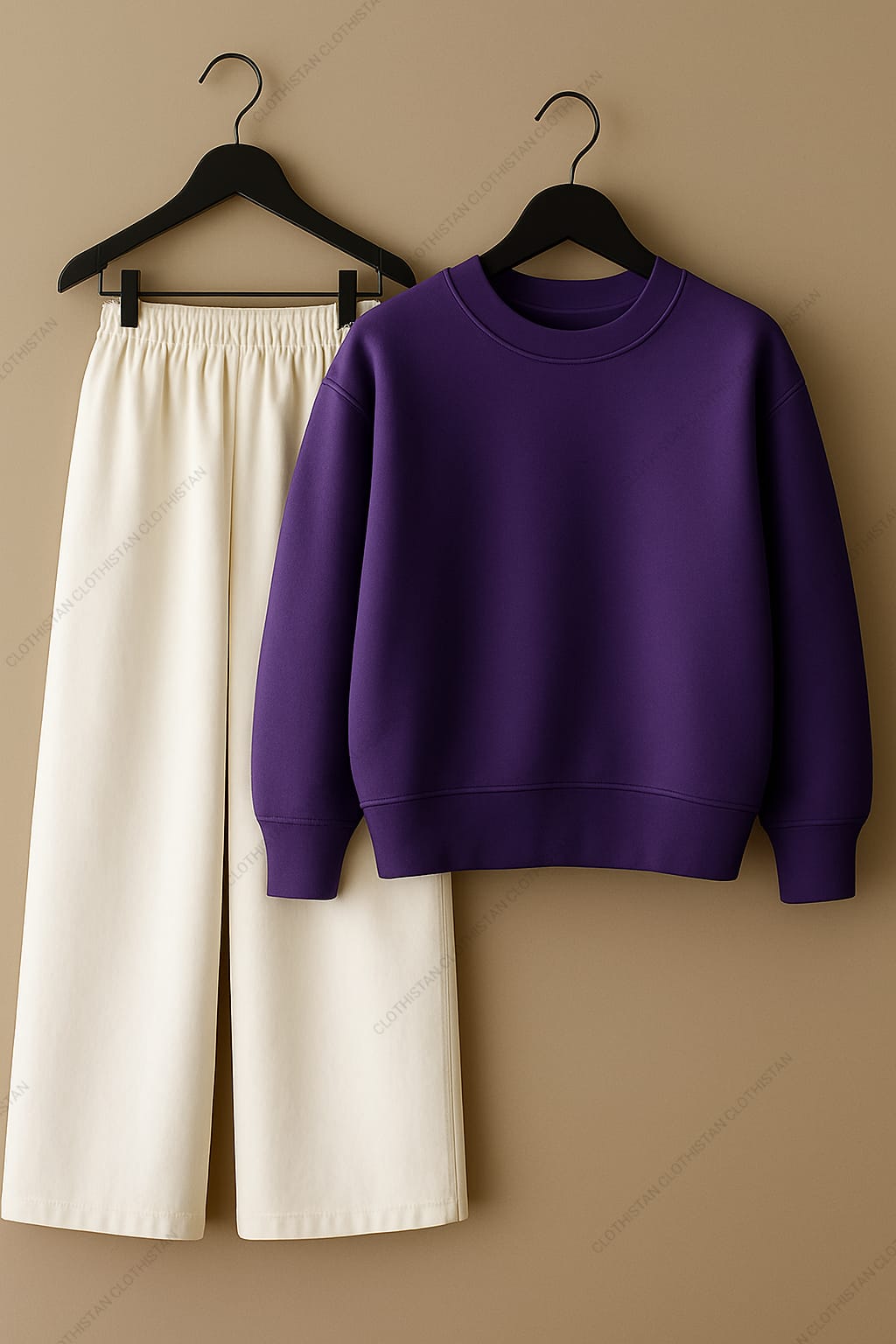 Sweatshirt & White Wide-Leg Sweatpants Pack of Two
