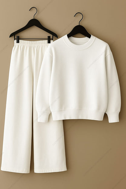 Sweatshirt & White Wide-Leg Sweatpants Pack of Two