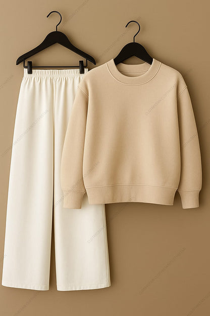 Sweatshirt & White Wide-Leg Sweatpants Pack of Two