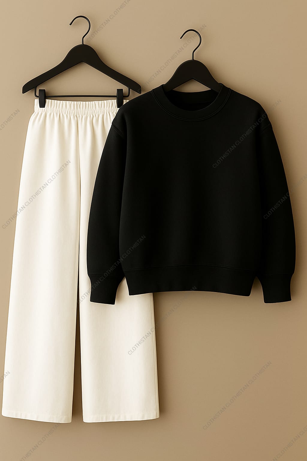 Sweatshirt & White Wide-Leg Sweatpants Pack of Two