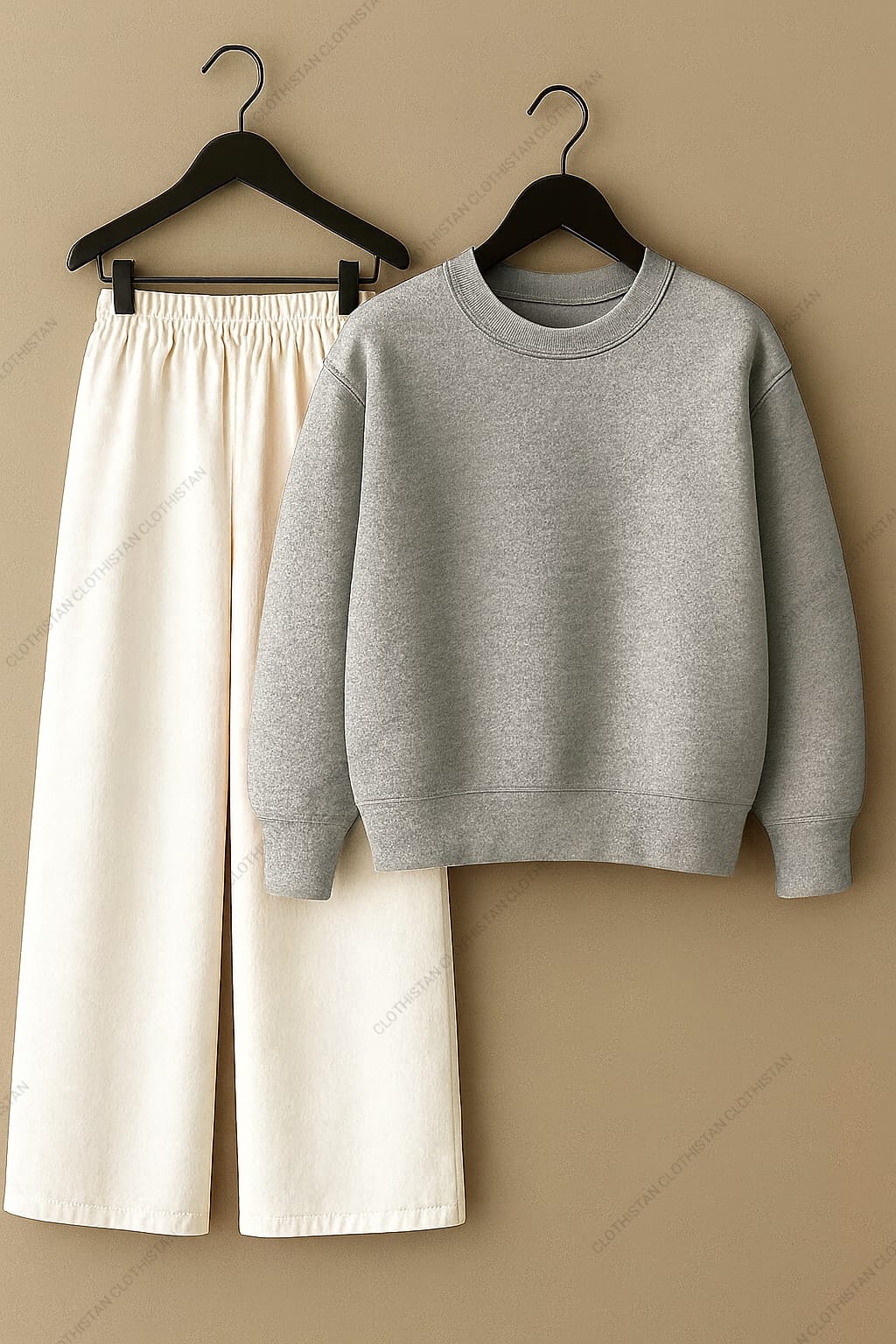 Sweatshirt & White Wide-Leg Sweatpants Pack of Two