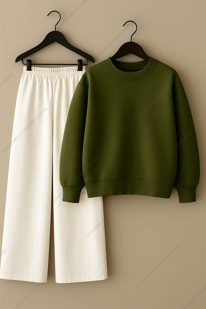 Sweatshirt & White Wide-Leg Sweatpants Pack of Two